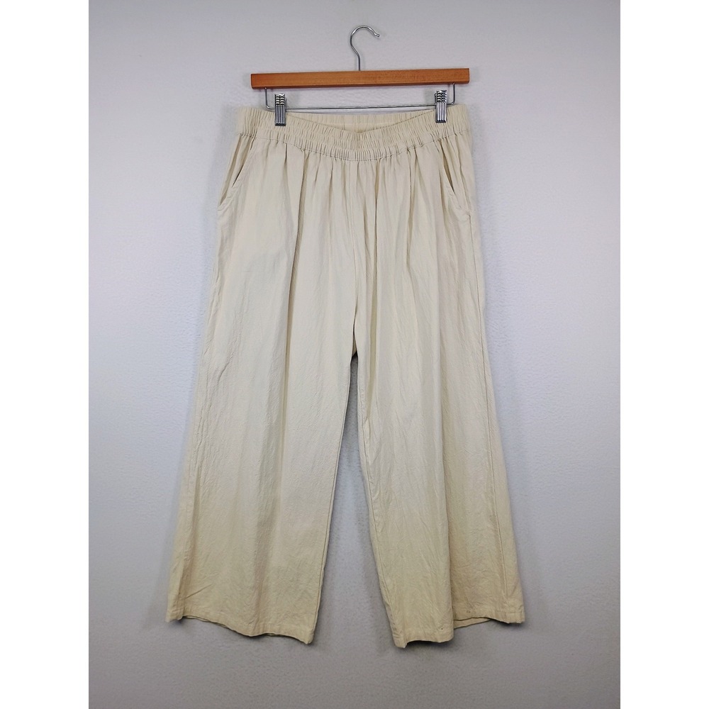 Coastal Lagenlook Ecupper Womens XL 100% Cotton Wide Leg Elastic Waist Pants